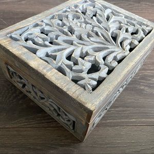 Gray Wash Carved Wooden Trincket Box